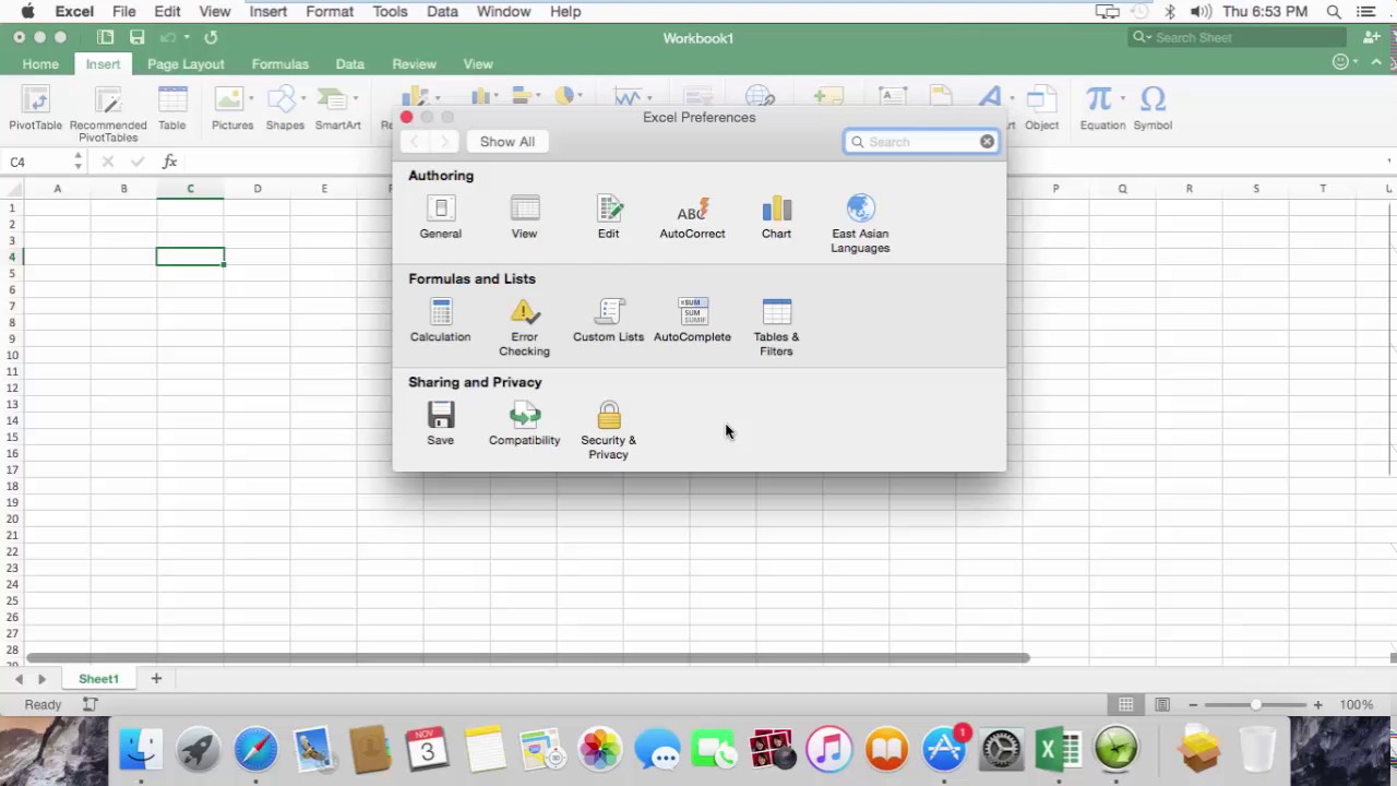 where is find all in excel for mac